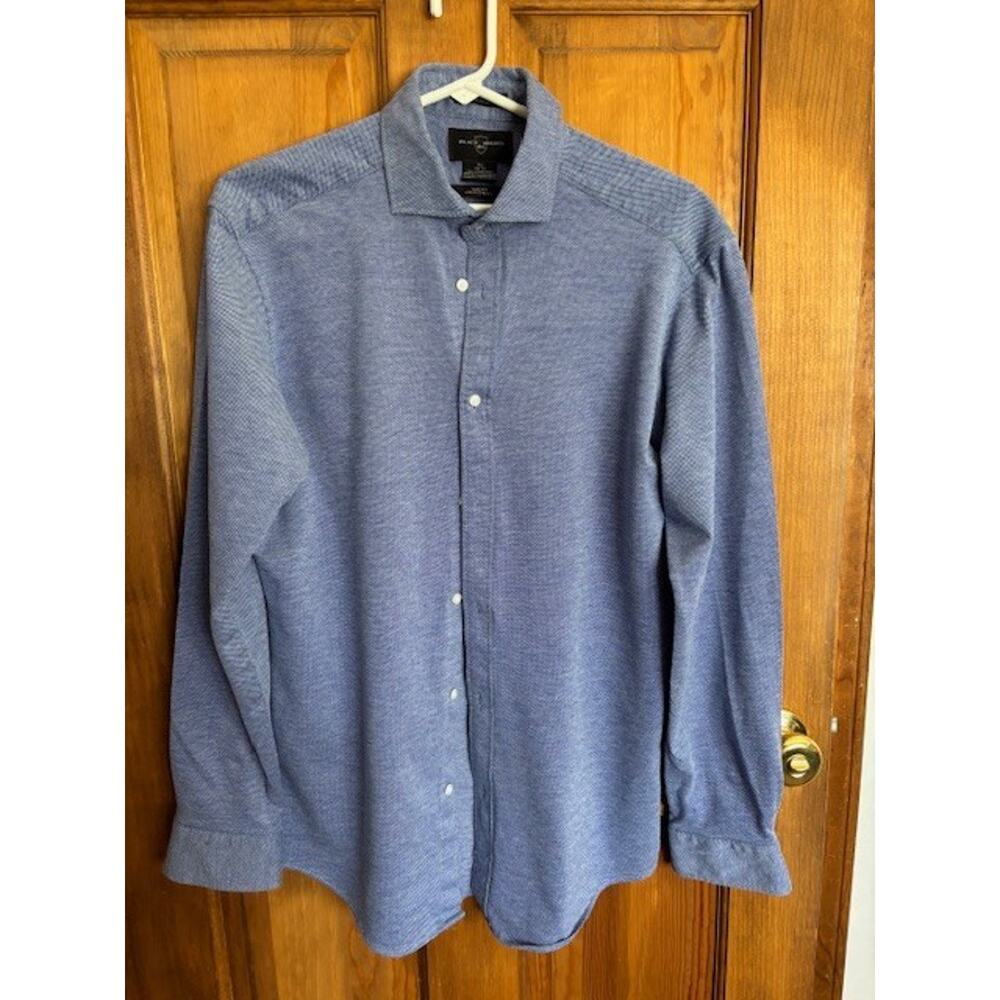 Men's Black & Brown Cotton Slim Fit Long Sleeve Shirt 15 1/2 34/35 Blue & White
